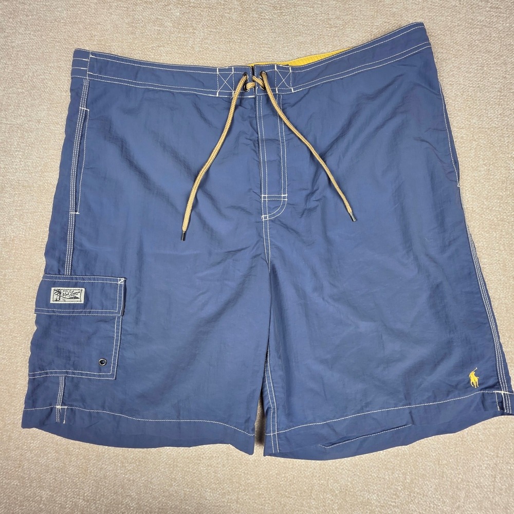 VTG Polo Ralph Lauren Mens Swim Trunks Board Shorts Cargo Pocket Yellow Pony XL - Picture 1 of 12